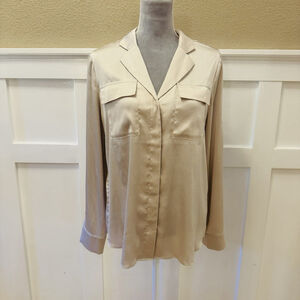 WHITE HOUSE BLACK MARKET Chest Pockets Blouse Size:S Rolling Sleeves